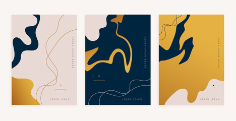 Wall Mural - abstract golden fluid lines style minimal poster design