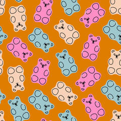 Wall Mural - colorful fruity and tasty sweets and candies. various gummy and jelly bears. hand drawn vector trend