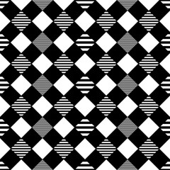 Wall Mural - Seamless abstract background. Checkered pattern diamond shape. Monochromatic color black and white. Texture design for fabric, tile, cover, poster, textile, flyer, banner, wall. Vector illustration.