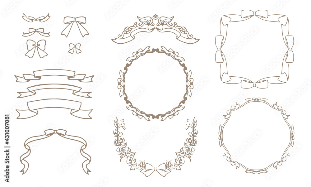 手描きのリボンフレームセット アンティーク ベクター 金 Stock