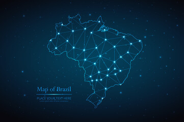 Wall Mural - Abstract map of Brazil geometric mesh polygonal network line, structure and point scales on dark background. Vector illustration eps 10