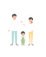 Wall Mural - Mother and father brawling or quarreling in presence of child. Parents shouting at each other. Conflict between mom and dad. Unhappy family. Flat cartoon vector illustration