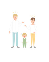 Wall Mural - Mother and father brawling or quarreling in presence of child. Parents shouting at each other. Conflict between mom and dad. Unhappy family. Flat cartoon vector illustration