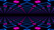 Abstract seamless loop of 3D renders sci-fi environment. Blue and pink neon square abstract futuristic hi-tech motion background seamless loop.
