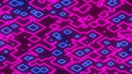 Wall Mural - 3d illustration graphic of abstract pink and blue color square shape-changing into random shapes sea