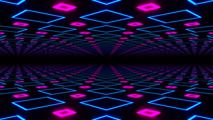 Wall Mural - abstract seamless loop of 3d renders sci-fi environment. blue and pink neon square abstract futurist