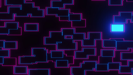 Wall Mural - 3d illustration graphic of neon blue light glowing effect between random shapes. abstract motion bac