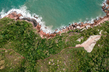 Wall Mural - aerial image with drone from the beach Barra da Lagoa on the island of Florianópolis Santa Catarina Brazil at dawn