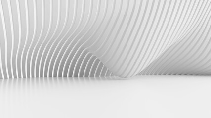 White abstract background with long polygonal bars laid out in a wave.3d illustration