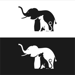 Simple modern playful flat black elephant and cat vector. Business logo template. Animal icon design inspiration