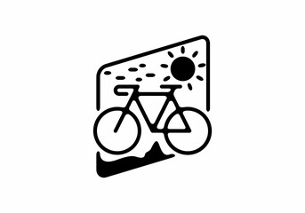 Wall Mural - Black line art illustration of bicycle in rhombus shape