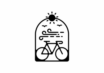 Wall Mural - Black line art illustration of bicycle in window frame shape