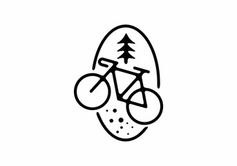 Wall Mural - black line art illustration of bicycle in stand oval shape