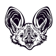 Monochrome Bat Head With Open Mouth