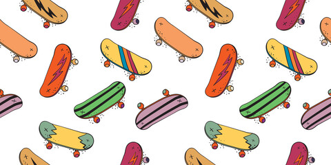 Hand drawn skateboard element seamless pattern