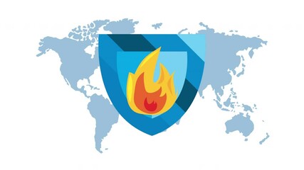 Canvas Print - security data animation with fire shield in earth maps