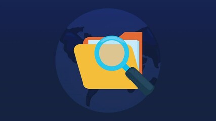 Poster - security data animation with folder and magnifying glass