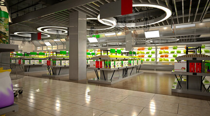 3d render of supermarket grocery store