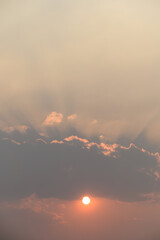 Wall Mural - Beautiful vanilla sky with clouds and sunlight before sunset, Nature background