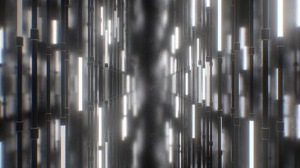 Wall Mural - Flashing Bright White Neon Light Tubes Hallway Corridor Laser Glow - Abstract Background Texture