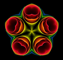 Wall Mural - Abstract kaleidoscopic pattern of rolled color paper sheets on black background