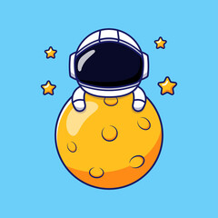 Wall Mural - Cute happy astronaut hugging moon