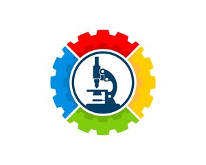 Poster - Mechanical gear with microscope laboratory inside