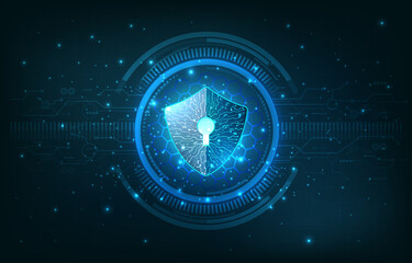 Leinwandbilder - Safety concept. Shield on digital background.Data security illustration, Cyber Security or internet network protection.