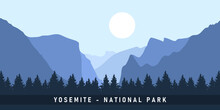 Yosemite National Park Central California United State Of America. Vector Illustration Background.
