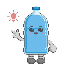 Kawaii water gallon character cartoon design concept have an idea with lamp icon