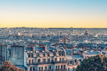 Fototapete - Paris city roofs in the evening