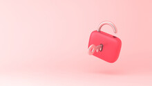 Lock Icon With Key Simple 3d Illustration On Pastel Abstract Background. Minimal Concept. 3d Rendering