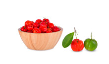 Barbados Cherry In Bowl On White Background