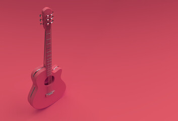 Wall Mural - 3D Render Acoustic Guitar on Red background 3d illustration Design.