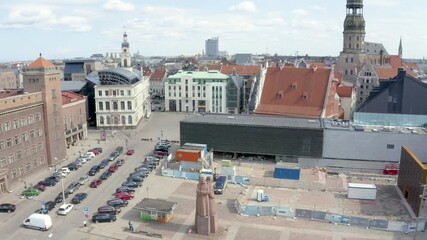 Wall Mural - beautiful aerial view of the riga center with the museum of the occupation of latvia being renovated