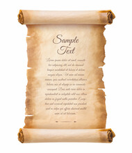 Old Parchment Paper Scroll Sheet Vintage Aged Or Texture Isolated On White Background