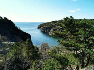 Sticker - Aerial shot of the Svinevika rocky coast in southern Norway