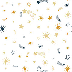 Wall Mural - Lovely shooting stars meteor shower vector seamless pattern.