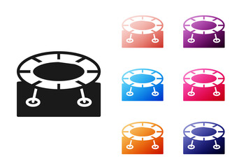 Canvas Print - Black Jumping trampoline icon isolated on white background. Set icons colorful. Vector