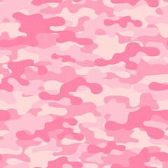 pink Camouflage seamless pattern. Trendy style camo, repeat print. Vector illustration. Khaki texture, military army green hunting