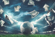 © alphaspirit - Banknotes raining on the soccer field. Business in the sports world