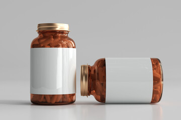 Sticker - Amber medicine pills bottle 3D Rendering