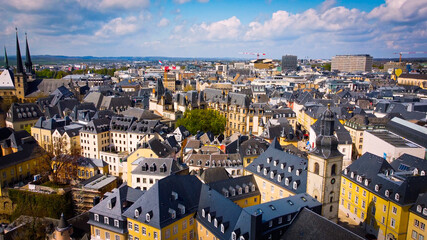 Amazing view over the city of Luxemburg from above - aerial photography