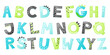 © Tatiana Sidenko - Cartoon cute Dinosaur alphabet. Dino font with letters. Children Vector illustration for t-shirts, cards, posters, birthday party events, paper design, kids and nursery design