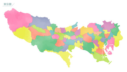  水彩風の地図　東京都
