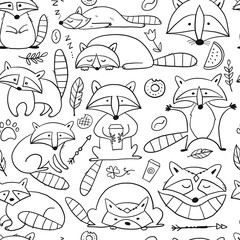 Sticker - Racoons Family. Funny Characters. Seamless pattern for your design