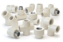 Set Of PVC Pipe Fittings Isolated On White.