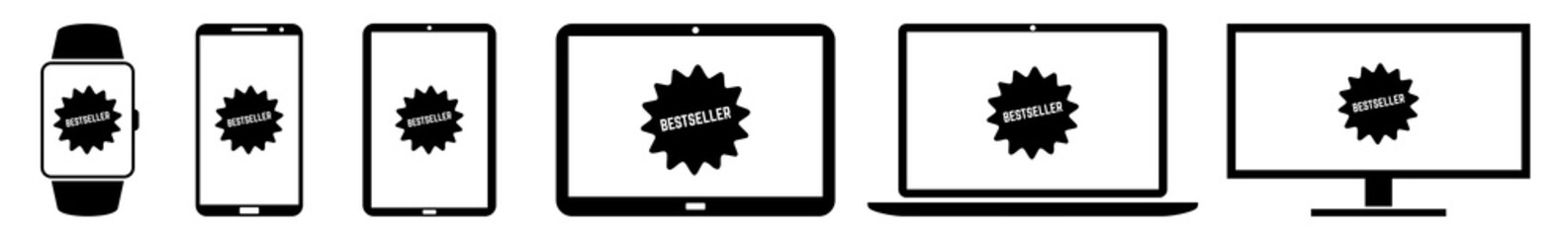 Wall Mural - display bestseller label badge price tag sticker icon devices set | web screen device online | lapto