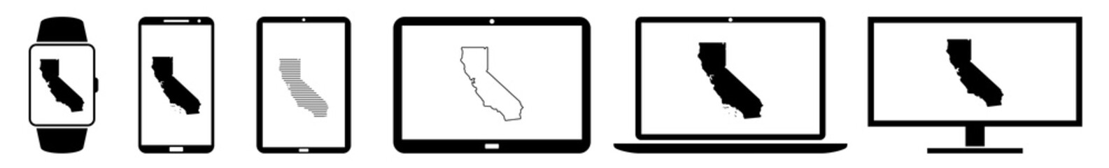 Wall Mural - display california, map, us, usa, border, state, america icon devices set | web screen device online