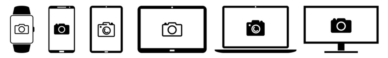 Wall Mural - display camera, cameras, photo, photography icon devices set | web screen photographer device online